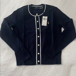 Polo by Ralph Lauren Navy Cardigan with White Trim and Gold Pony